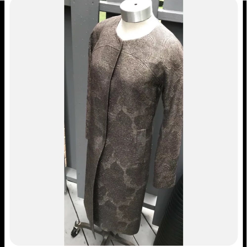 Lela Rose Women Light Spring Coat Jacket Wool Silk Blend Grey Gold 2